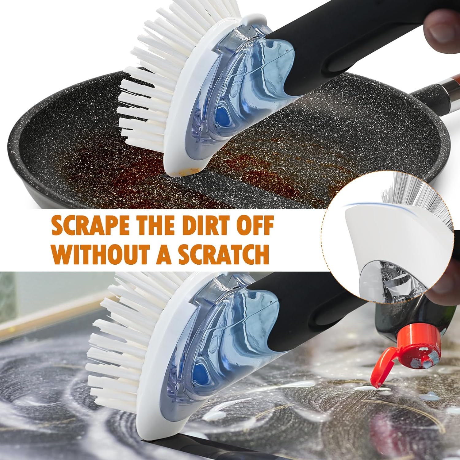 RIMAY Soap Dispensing Dish Brush Set with Holder