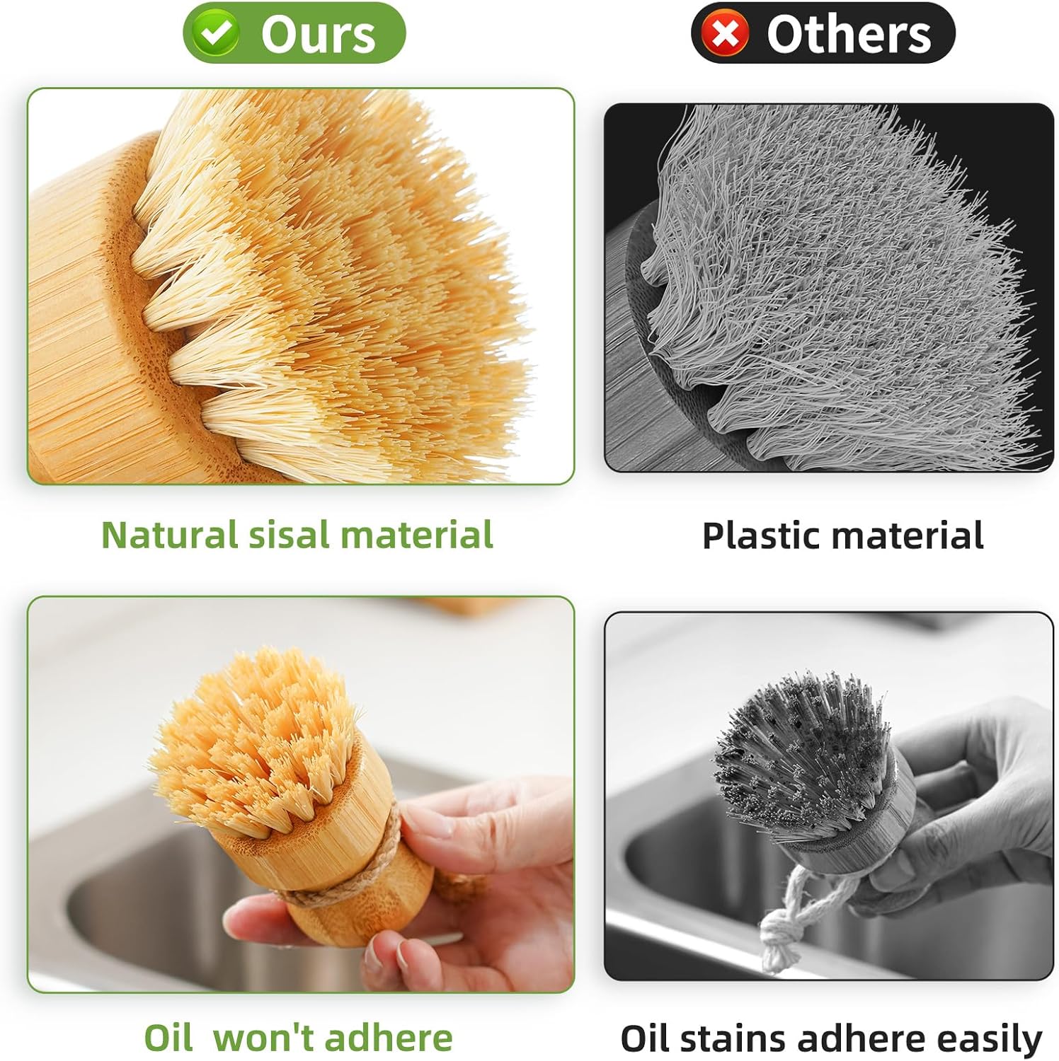 SUBEKYU Bamboo Dish Scrub Brush for Kitchen Sink