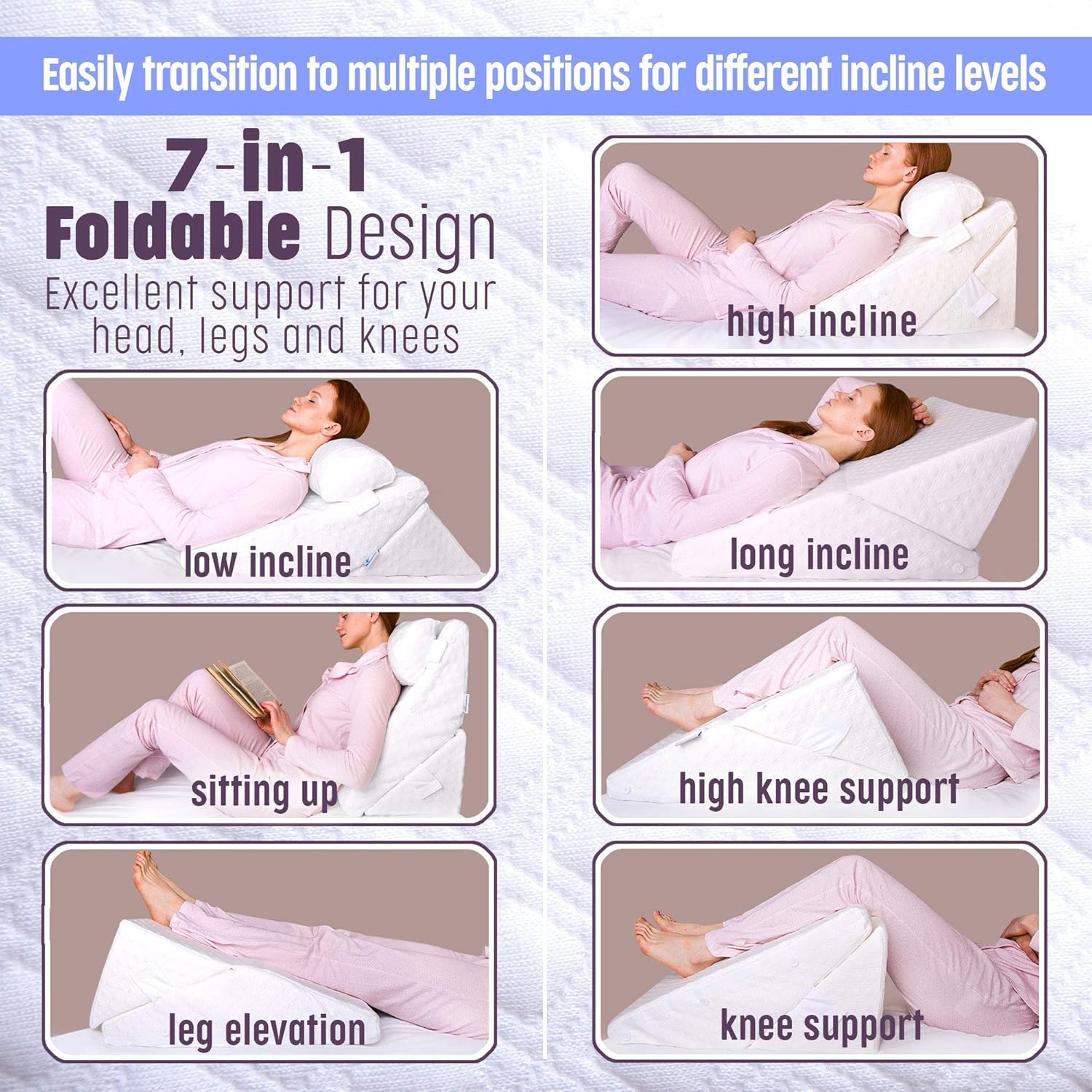 Flexicomfort Bed Wedge Pillow 7-in-1 Adjustable Post-Surgery Support