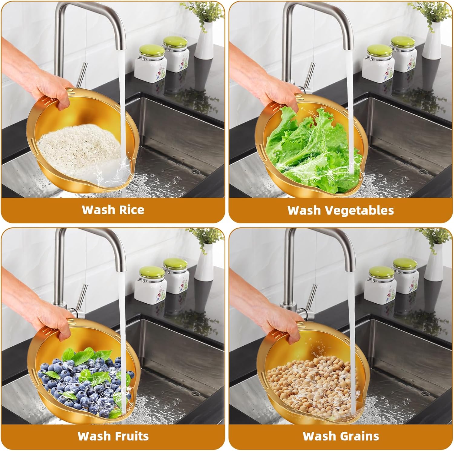 KesaPlan 4-in-1 Rice Washer Strainer Bowl