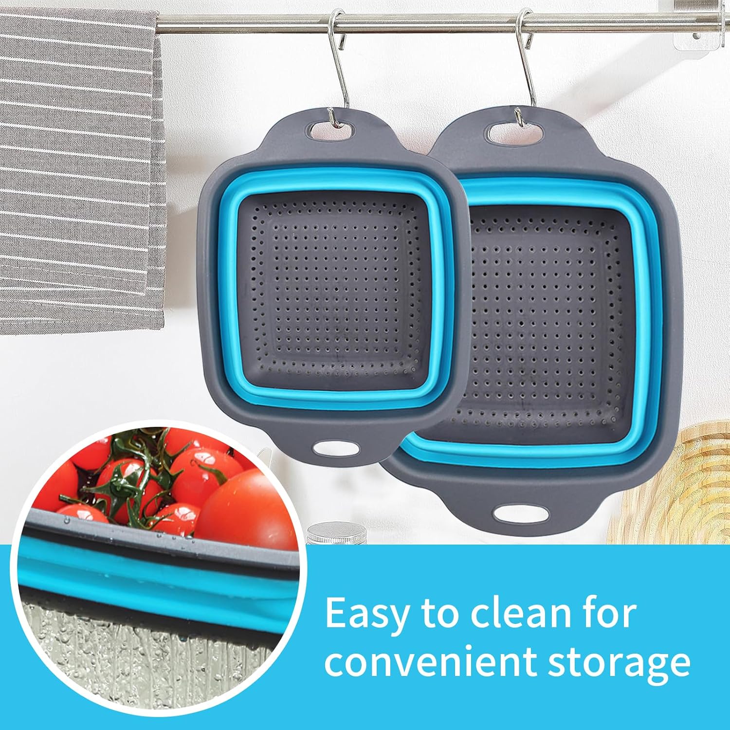 2PCS Collapsible Colanders 95 and 115 Inch Food Strainers for Kitchen