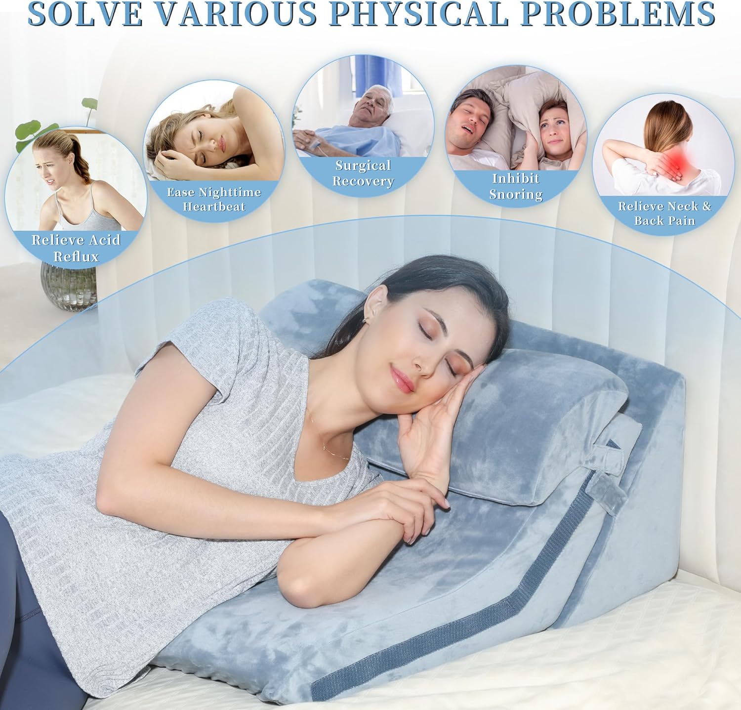 FSCGIFE 3PCS Adjustable Wedge Pillow for Sleep and Recovery