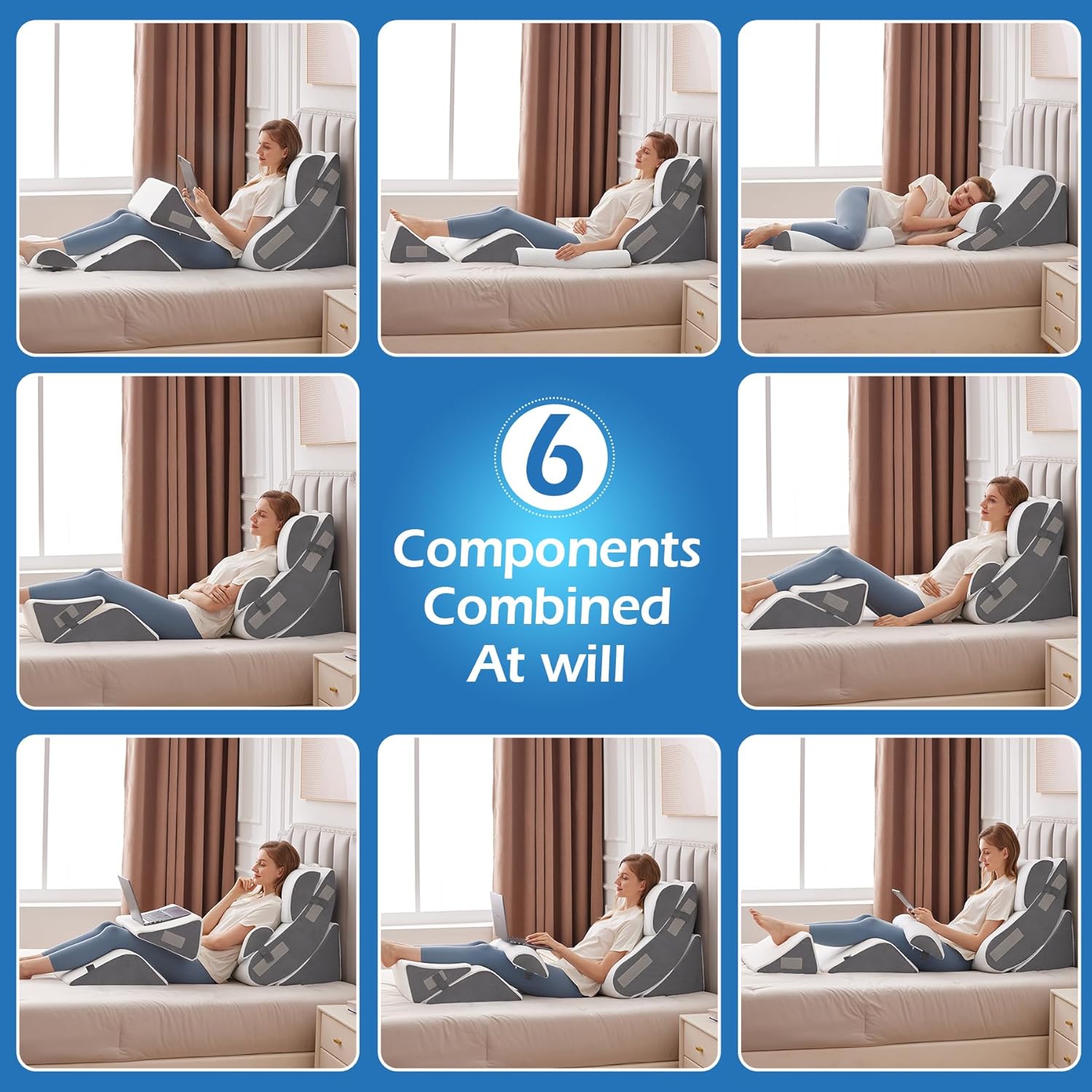 6PCS Orthopedic Wedge Pillow Set for Post Surgery Relief and Acid Reflux