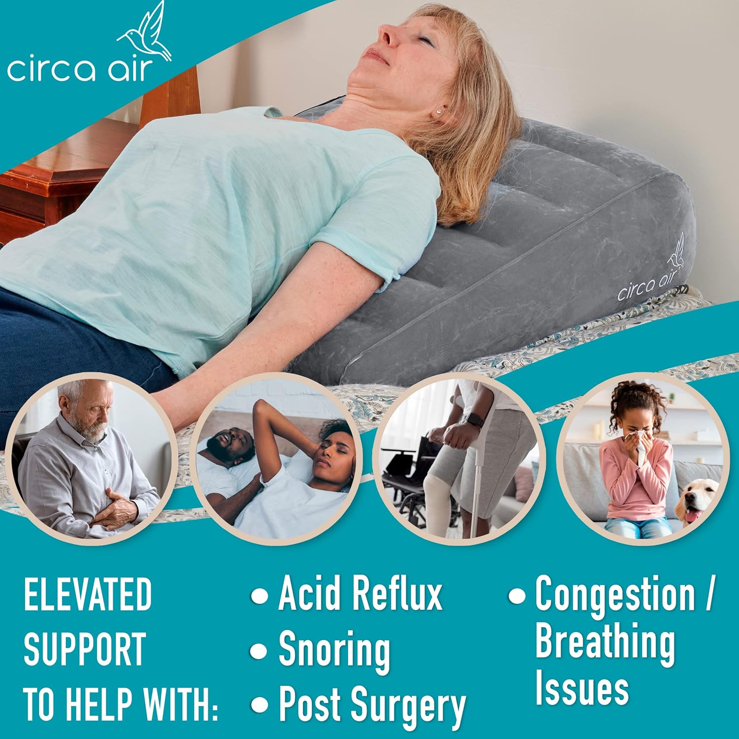 Circa Air Inflatable Wedge Pillow for Travel and Sleep Support 1