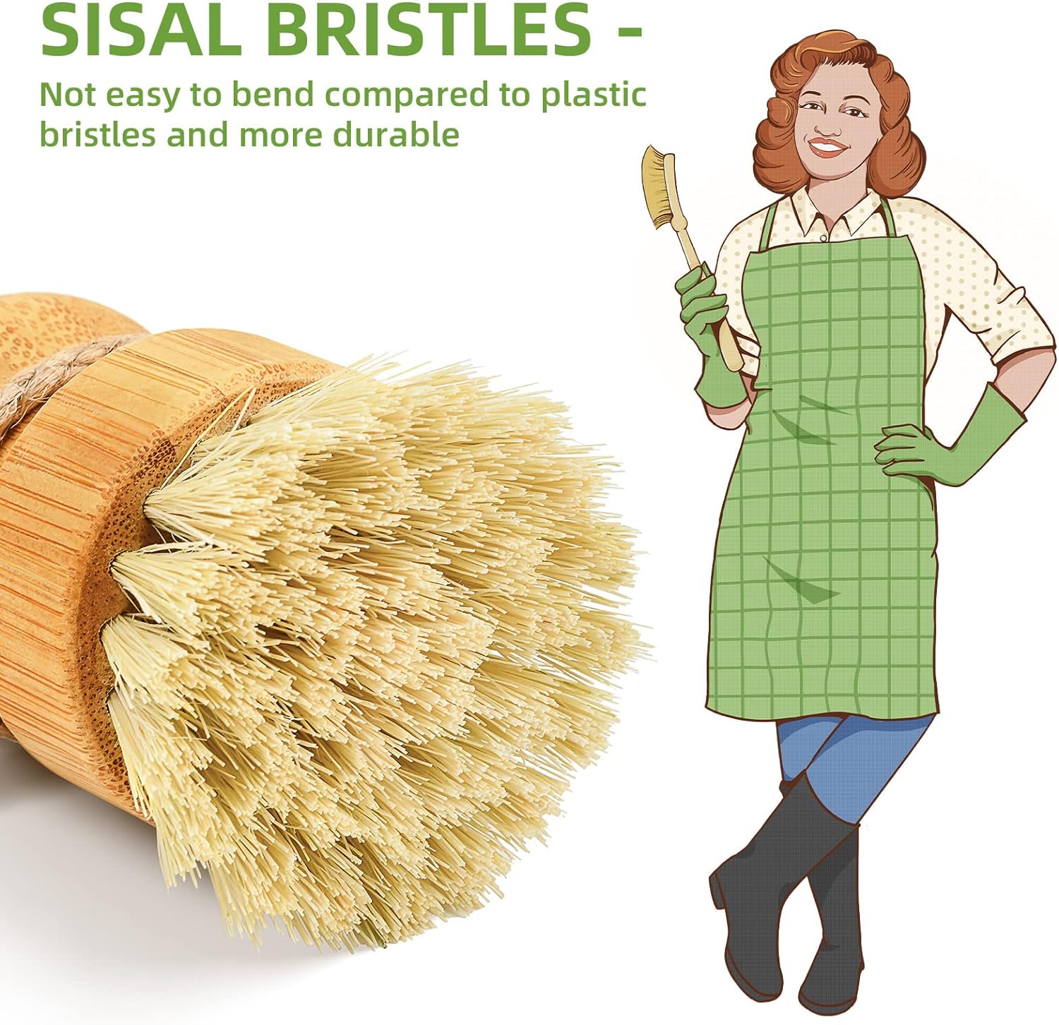 SUBEKYU Bamboo Dish Scrub Brush for Kitchen Sink