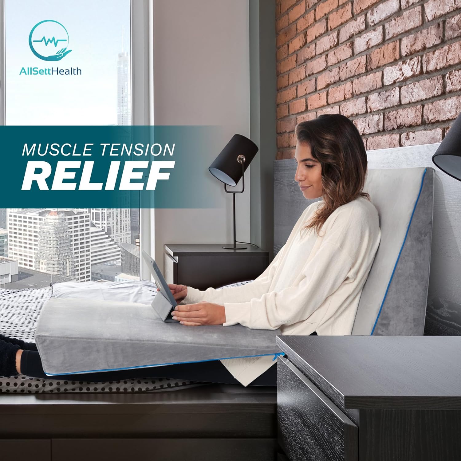 AllSett Health 3-in-1 Memory Foam Bed Wedge Pillow