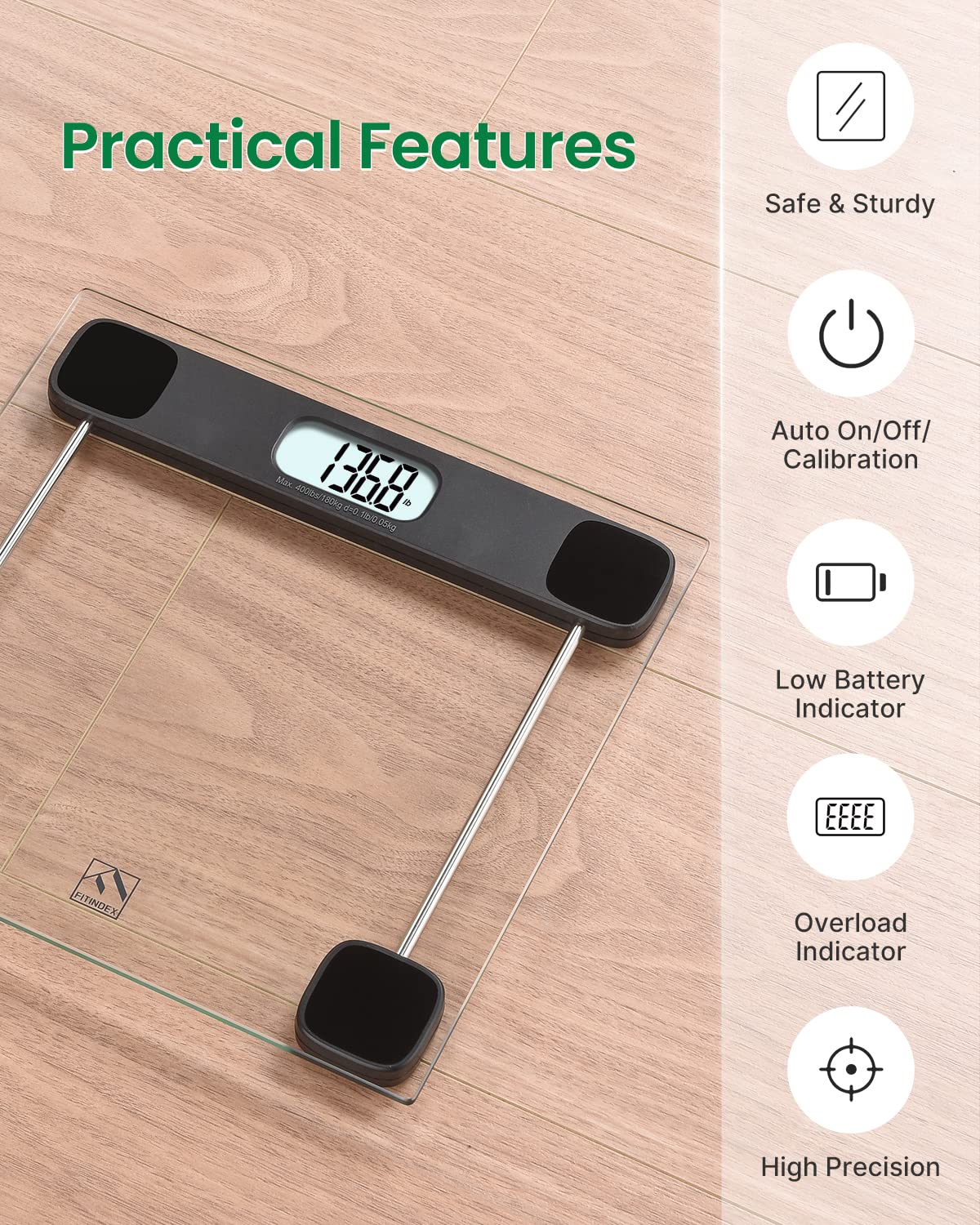 FITINDEX Digital Bathroom Scale for Accurate Weight Measurement