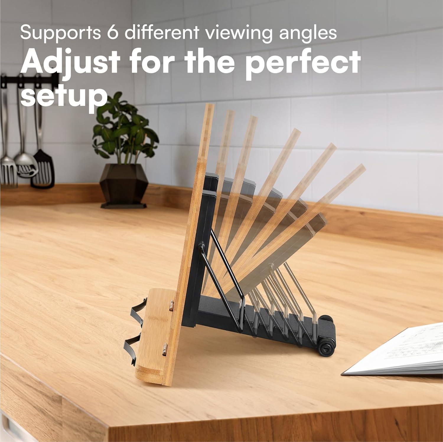 HS Bamboo Recipe Book Holder - Foldable Adjustable