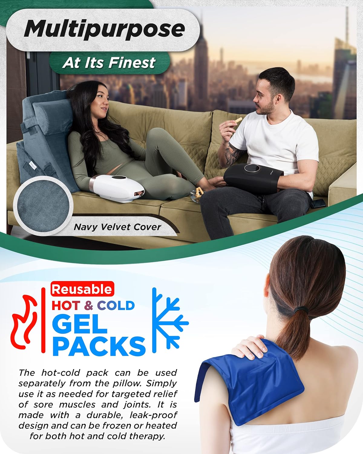 Lunix 3pcs Orthopedic Wedge Pillow Set for Pain Relief