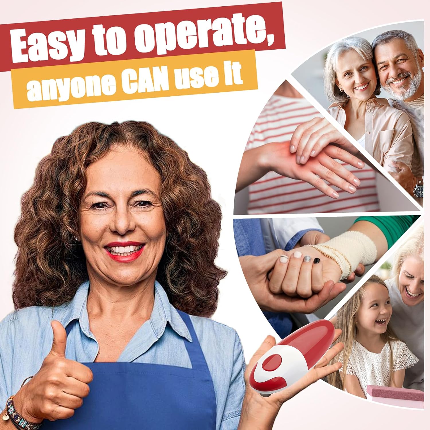 BRIGHTX Electric Can Opener - Hands Free Safe Compact for Seniors Pink