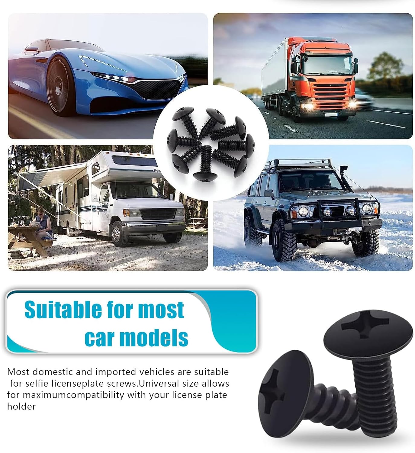 8 PCS Car License Plate Fastener Kit with Shock Pads and Wrench - Black