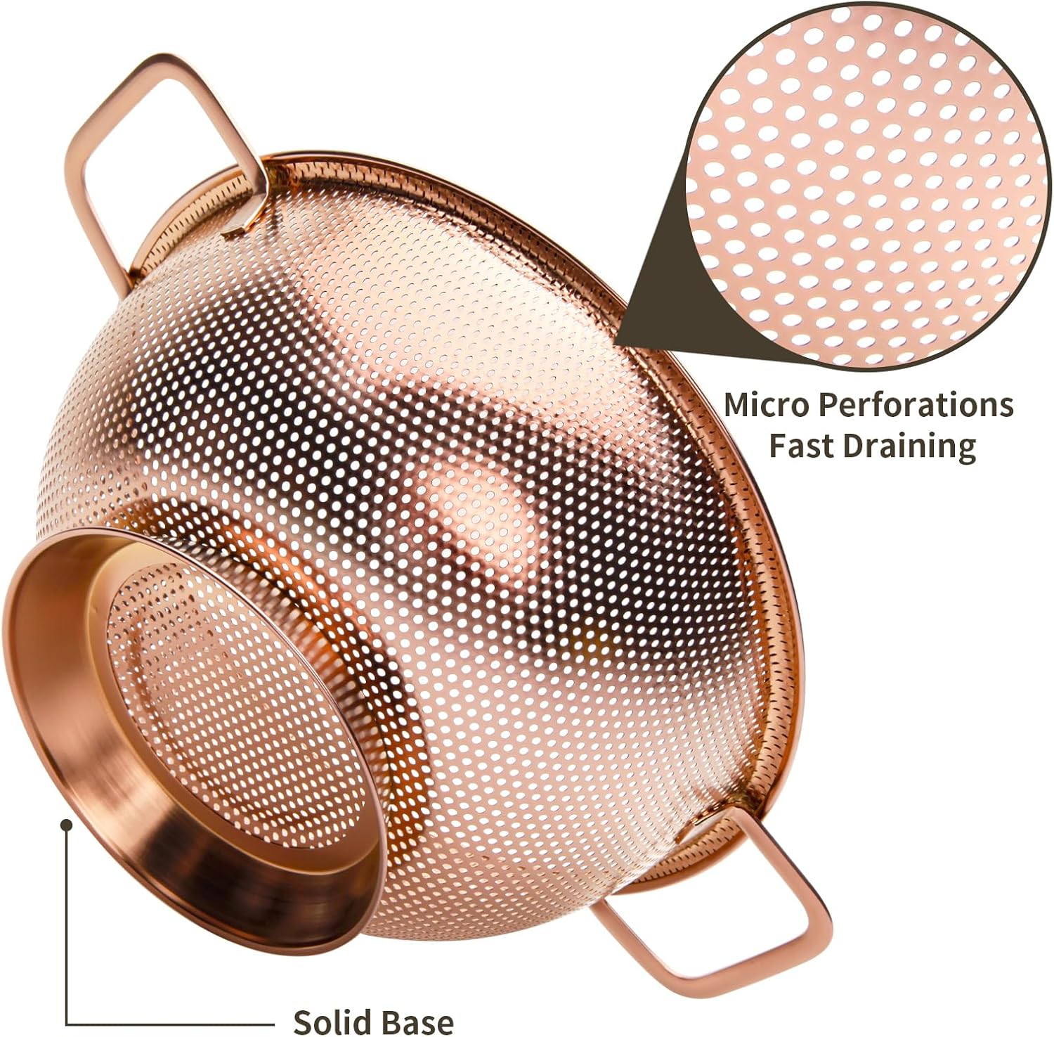 BLAGAIN 3-Quart Rose Gold Colander with Handle 1