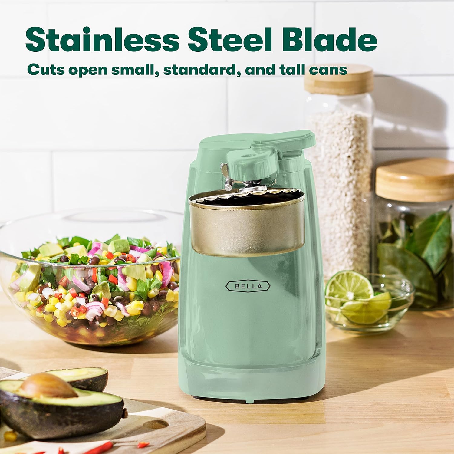 BELLA Electric Can Opener with Knife Sharpener and Jar Opener