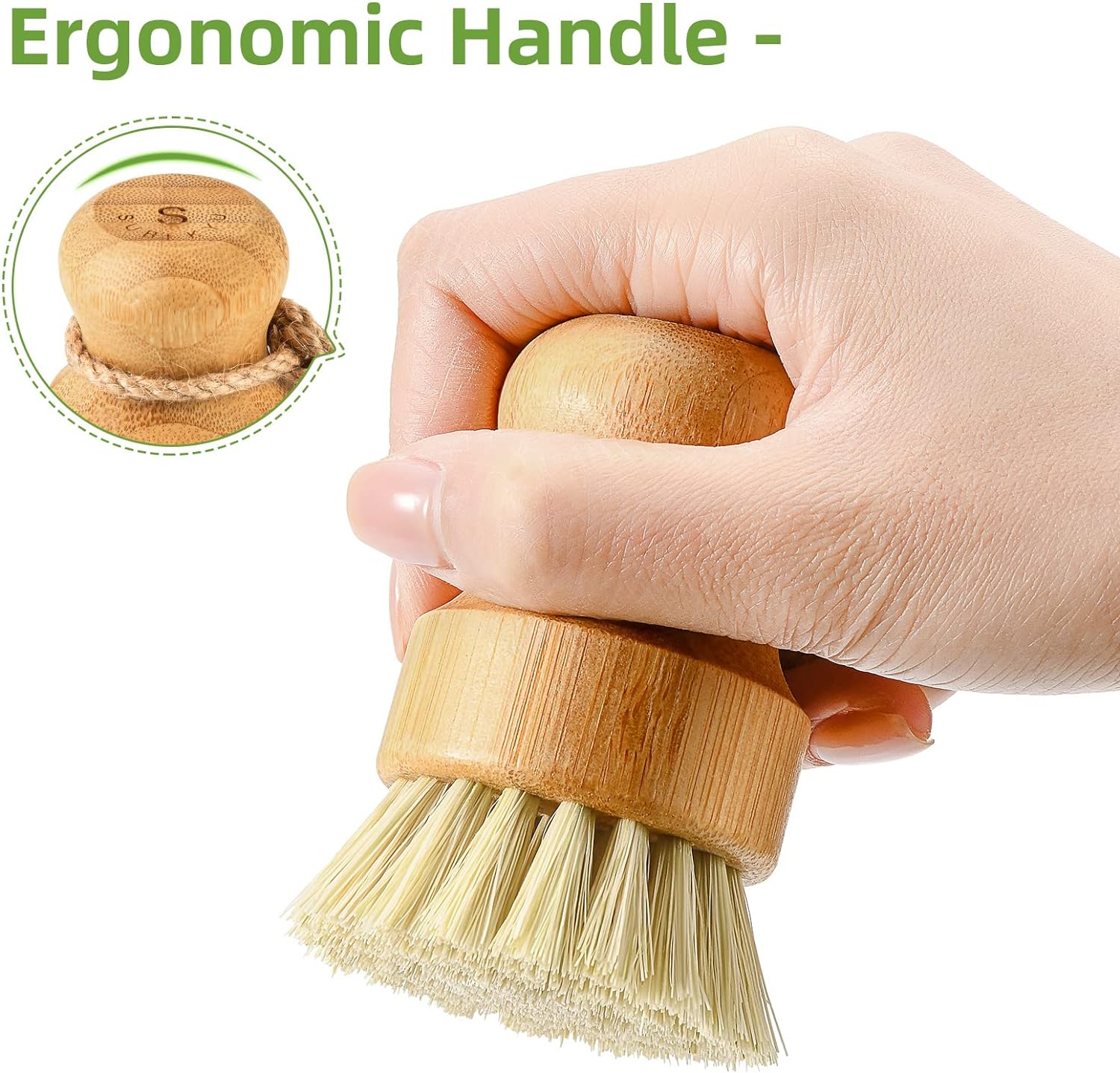 SUBEKYU Bamboo Dish Scrub Brush for Kitchen Sink