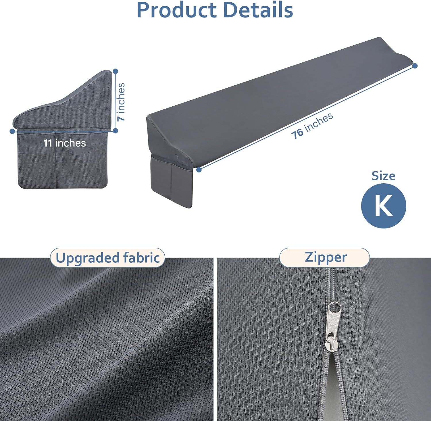 Vekkia King Bed Wedge Pillow Gap Filler with Storage Pockets