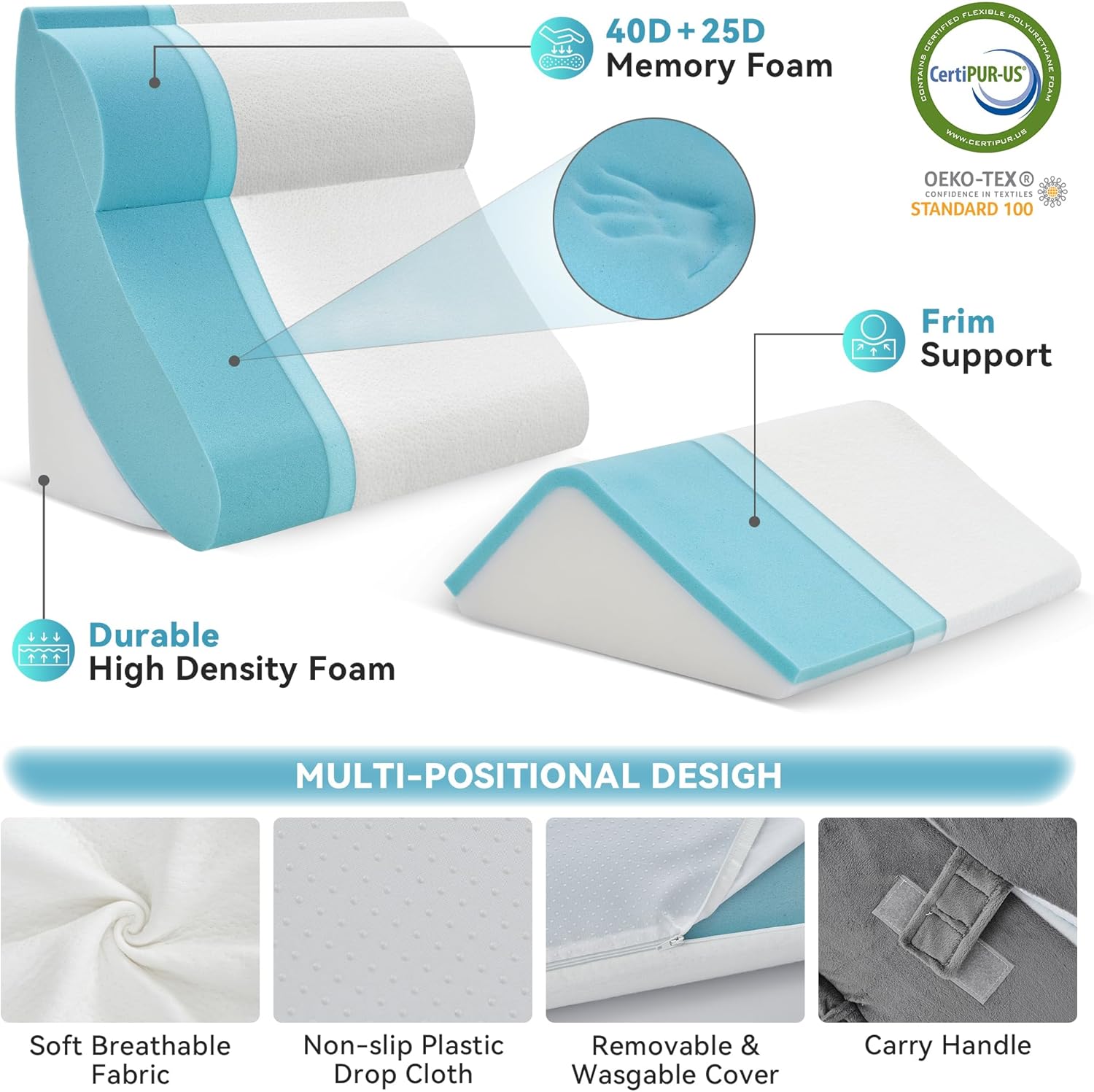 Kingfun 4PC Orthopedic Wedge Pillow Set with Travel Bag