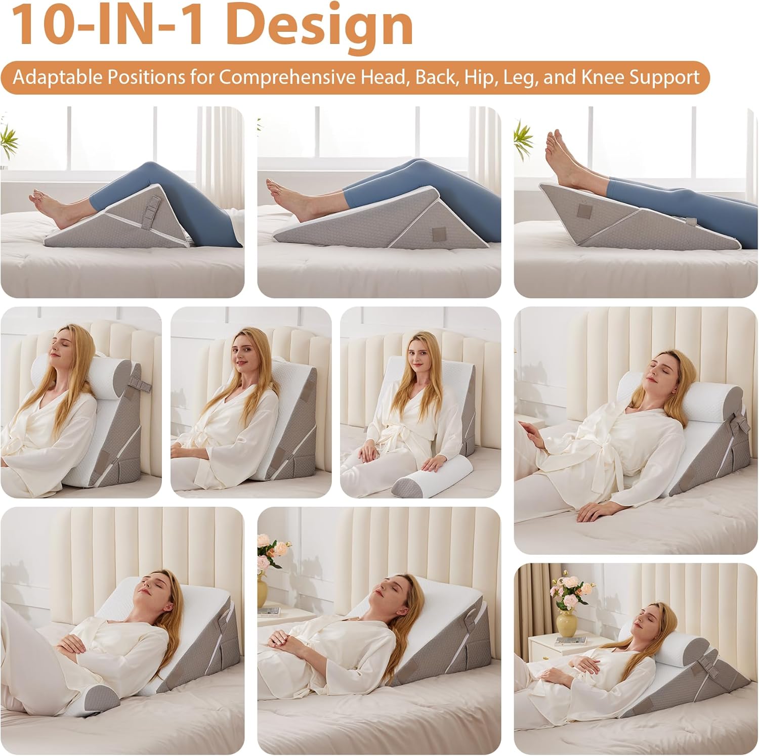 3PCS Adjustable Wedge Pillow for Back and Acid Reflux Relief