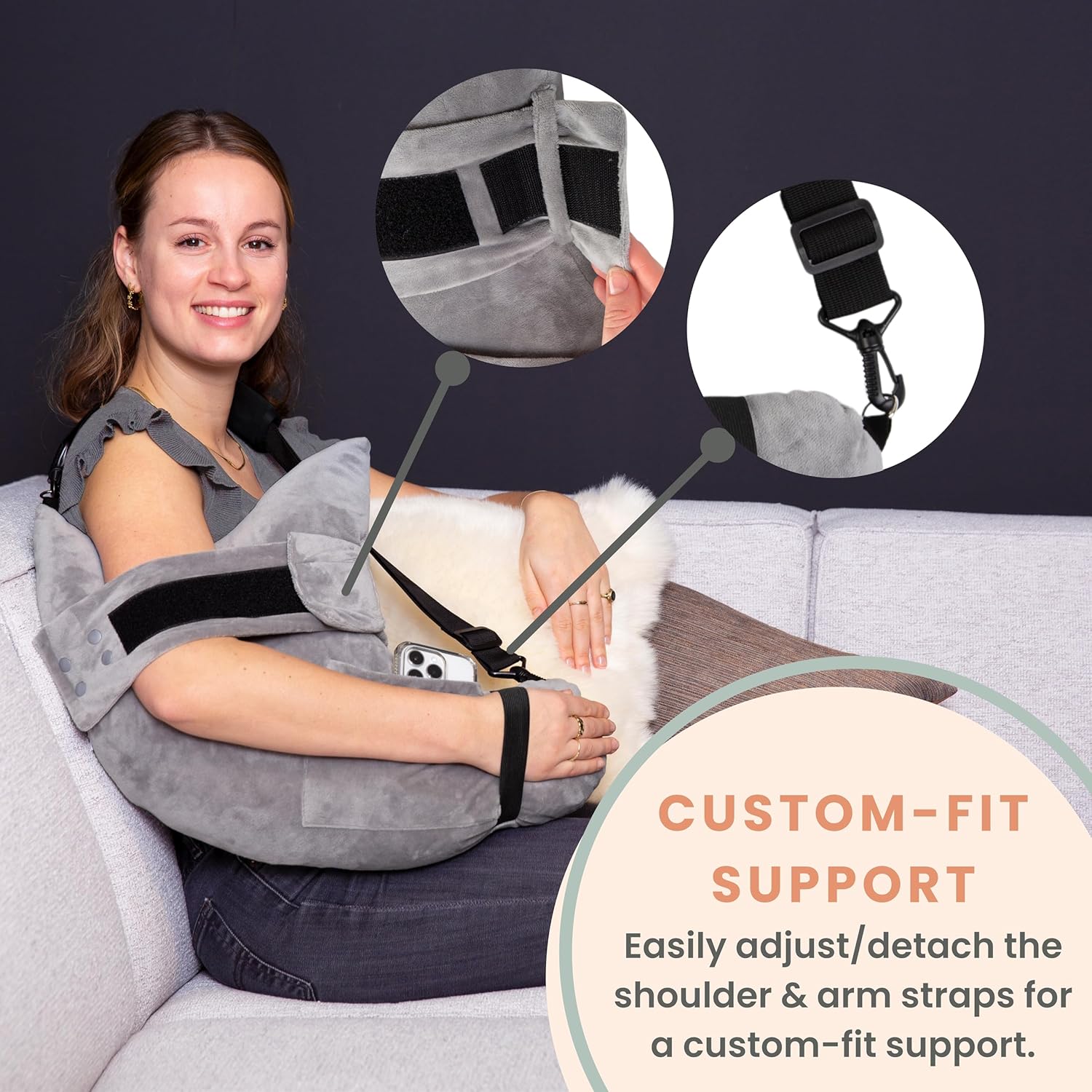 MOYOAMA Contoured Shoulder Surgery Pillow with Pocket and Adjustable Straps