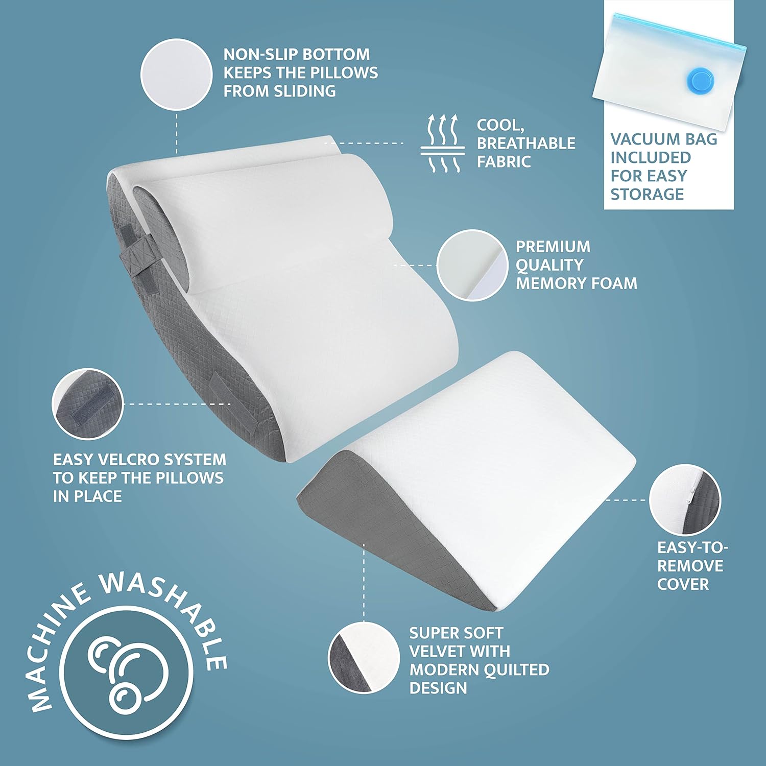 Klbs Bed Wedge Pillow Set 4 Piece Comfort Style
