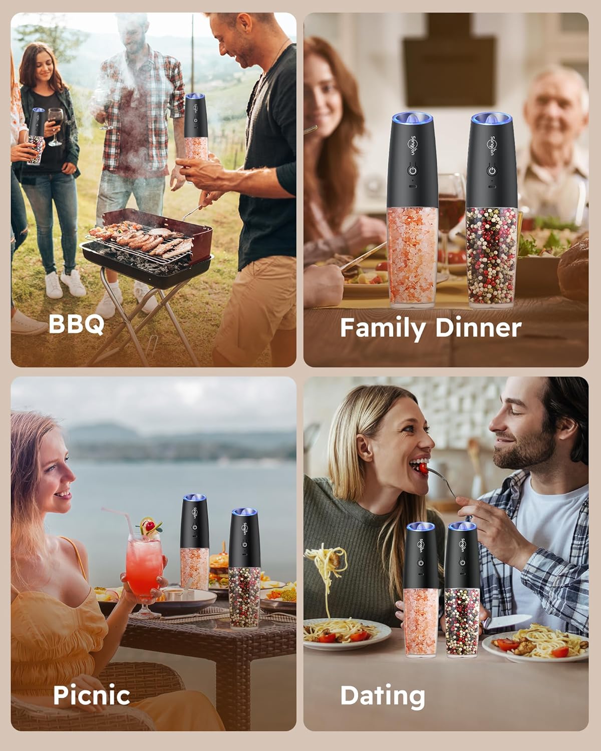 Sangcon Gravity Electric Salt Pepper Grinder Set