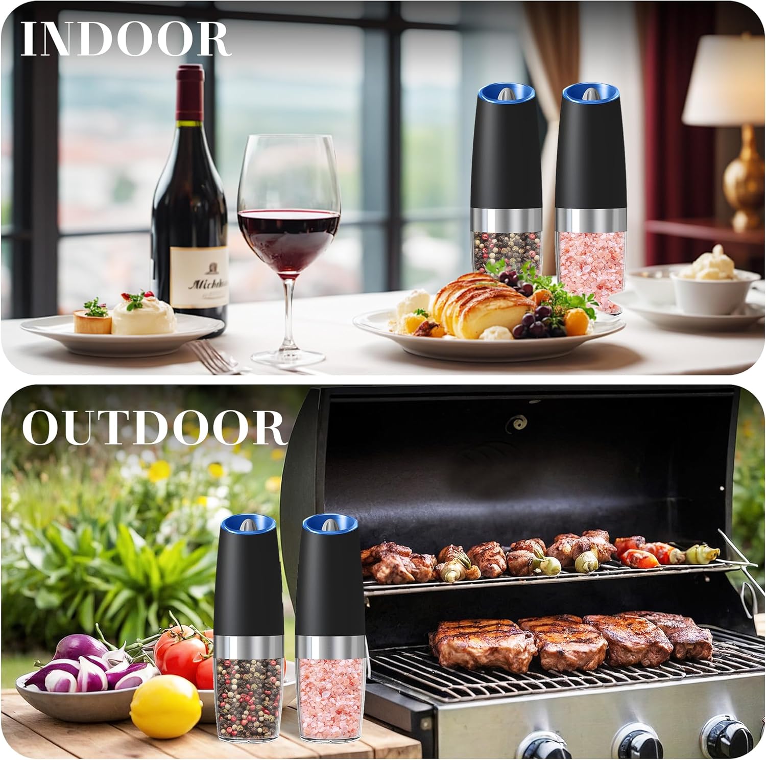 UNNEES Gravity Electric Salt and Pepper Grinder Set of 2 1