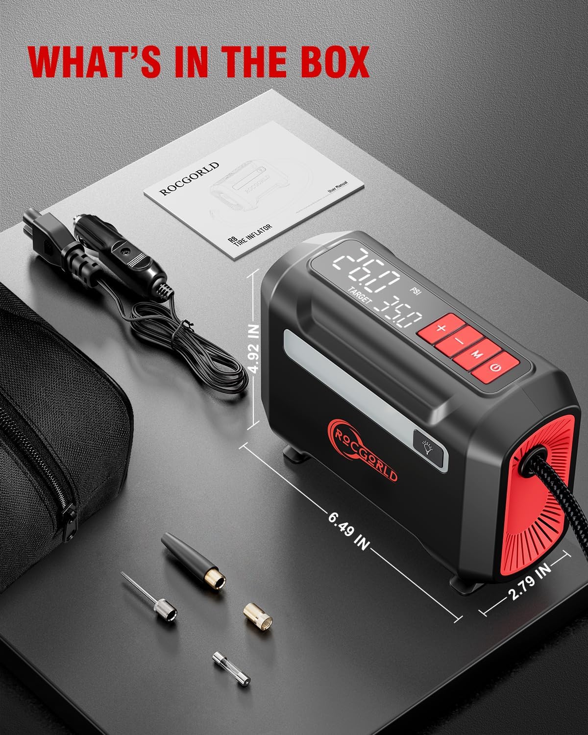 ROCGORLD R8 12V Tire Inflator Portable with Dual Digital Display