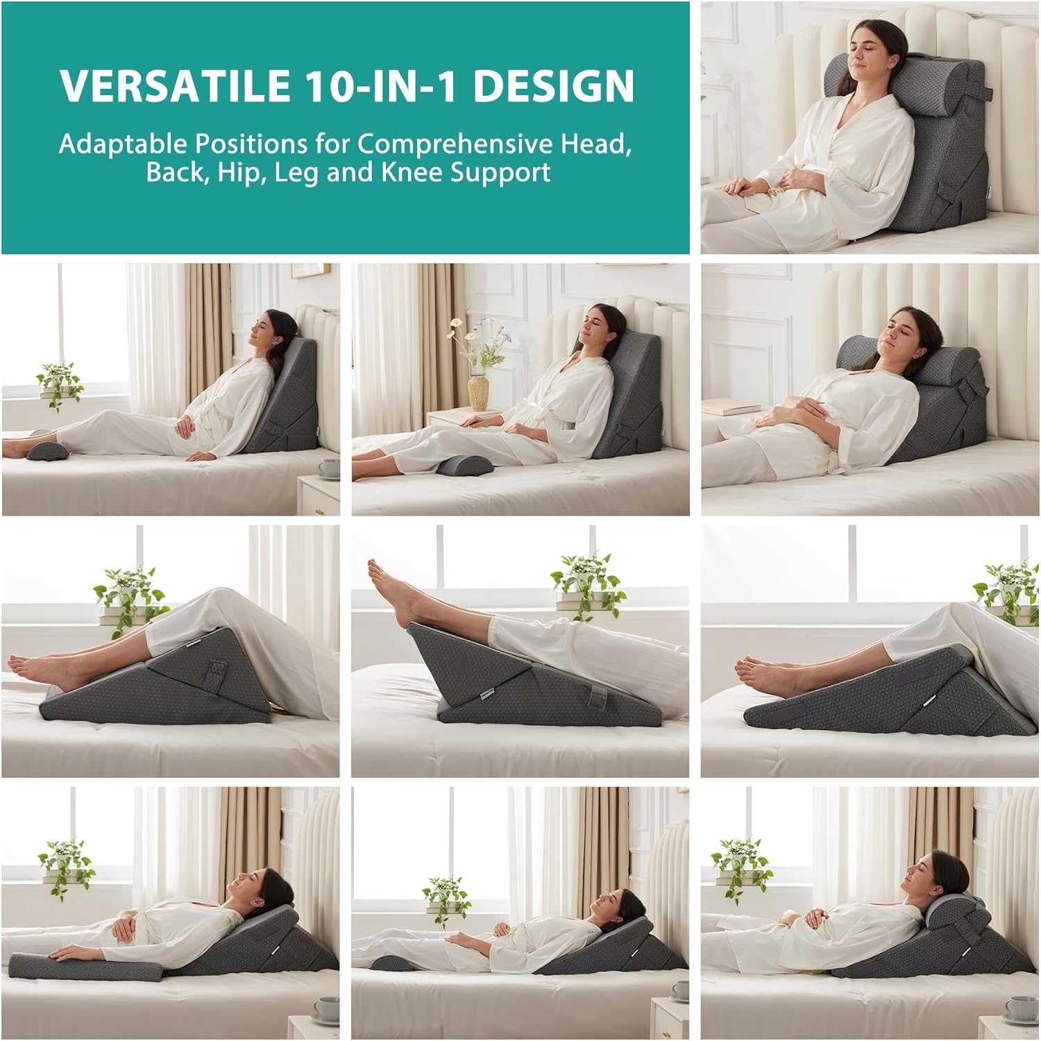 Bedluxe Adjustable 4pcs Wedge Pillow Set Grey