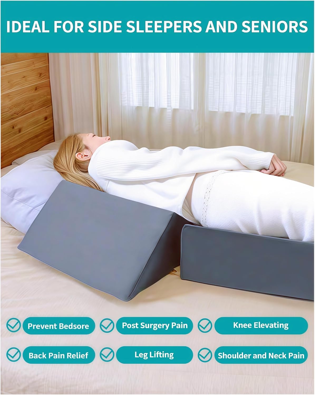 3PCS Bed Wedge Pillow Set for Seniors Back Pain Relief
