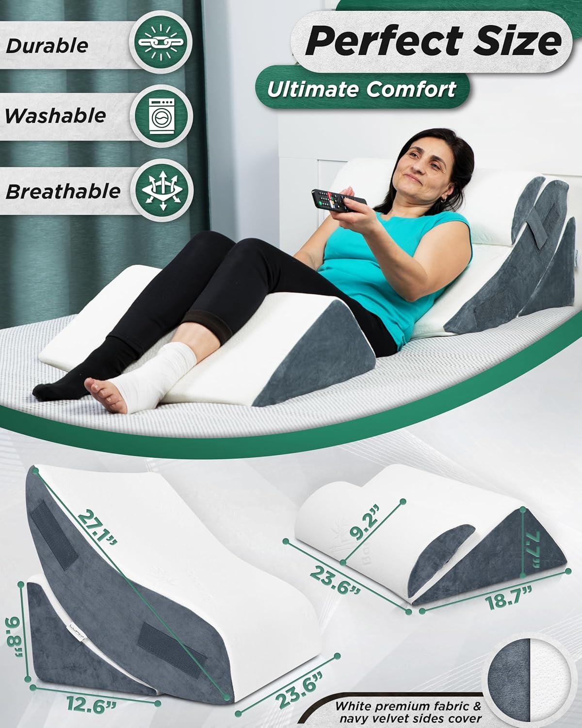 Lunix 4pcs Orthopedic Bed Wedge Pillow Set with Hot Cold Pack 1