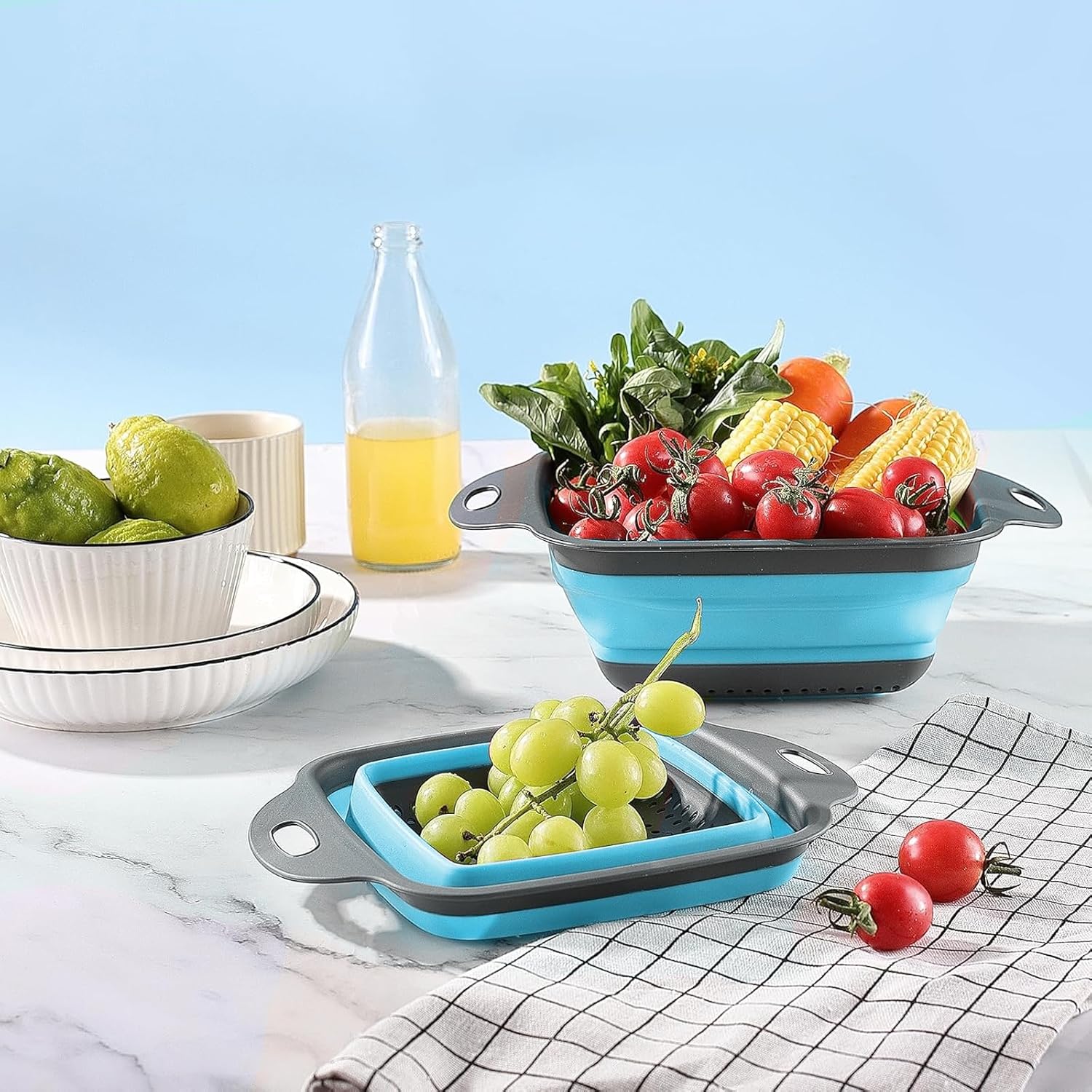 2PCS Collapsible Colanders 95 and 115 Inch Food Strainers for Kitchen