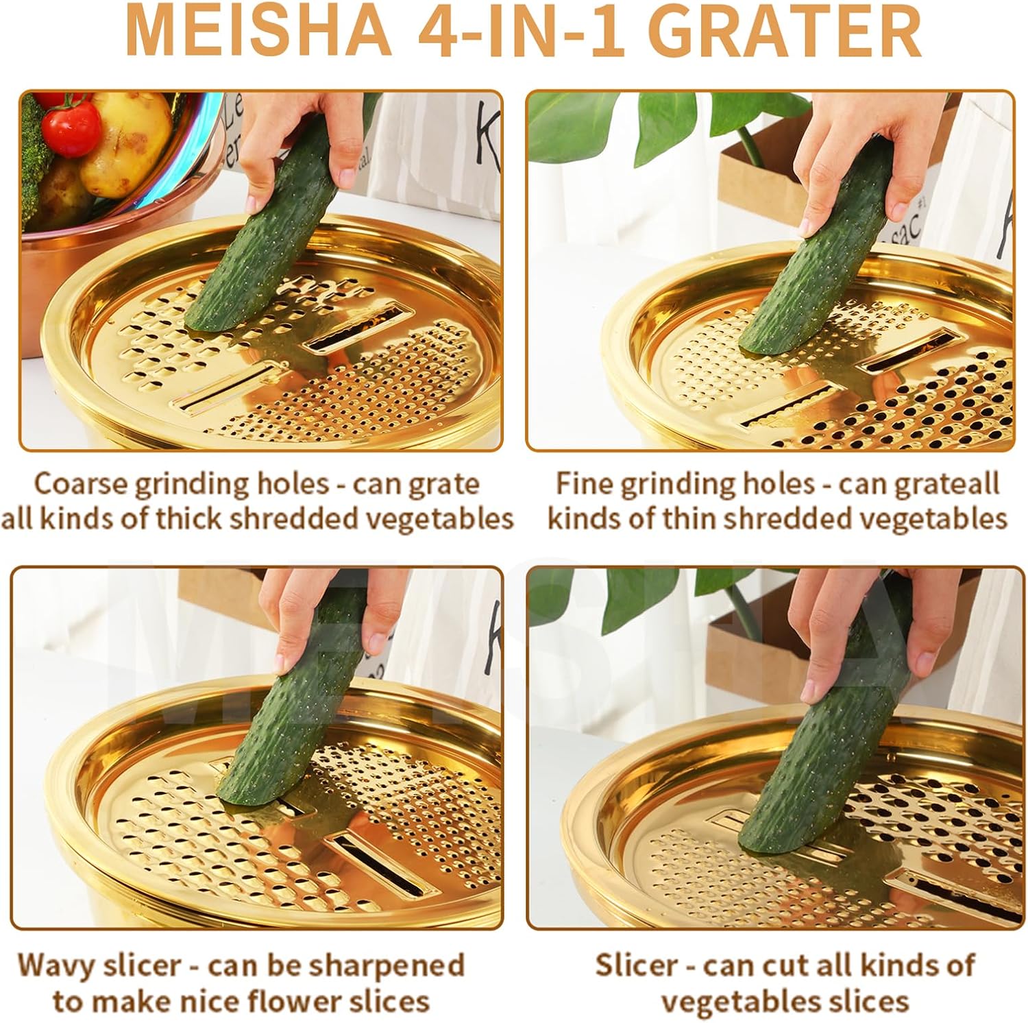 Meisha 3Pcs Stainless Steel Colander Set - Gold 1