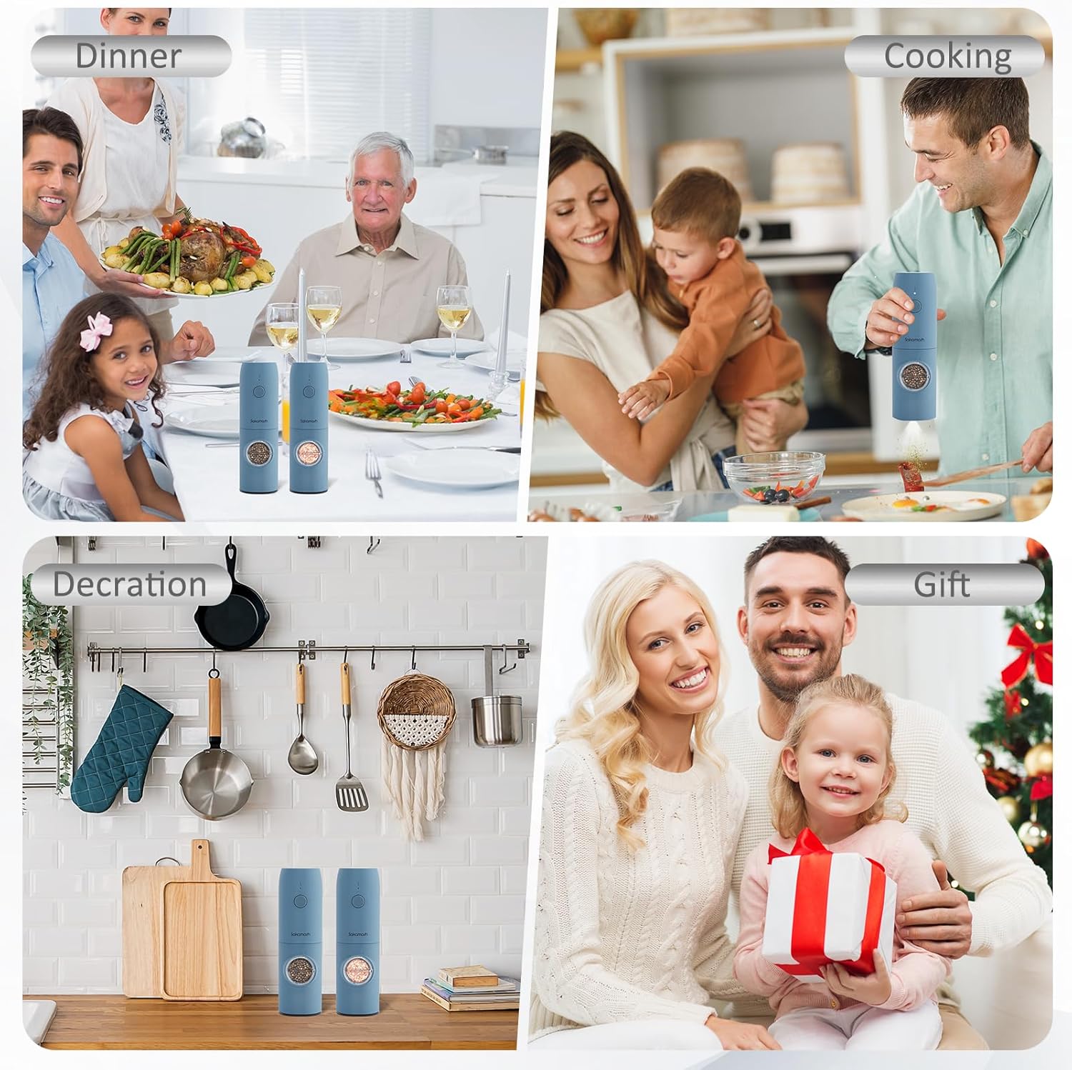 SAKAMOSH Electric Salt Pepper Grinder Set Rechargeable with LED Light 2-Pack Blue