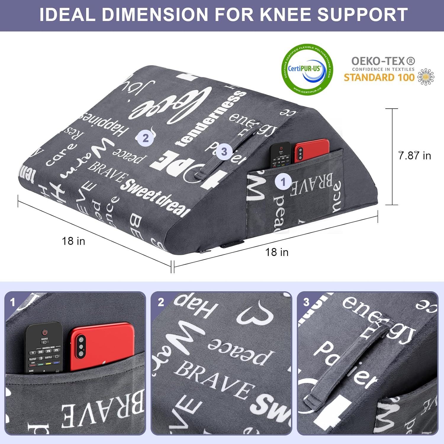 MYLIFESION Knee Wedge Pillow with Positive Words