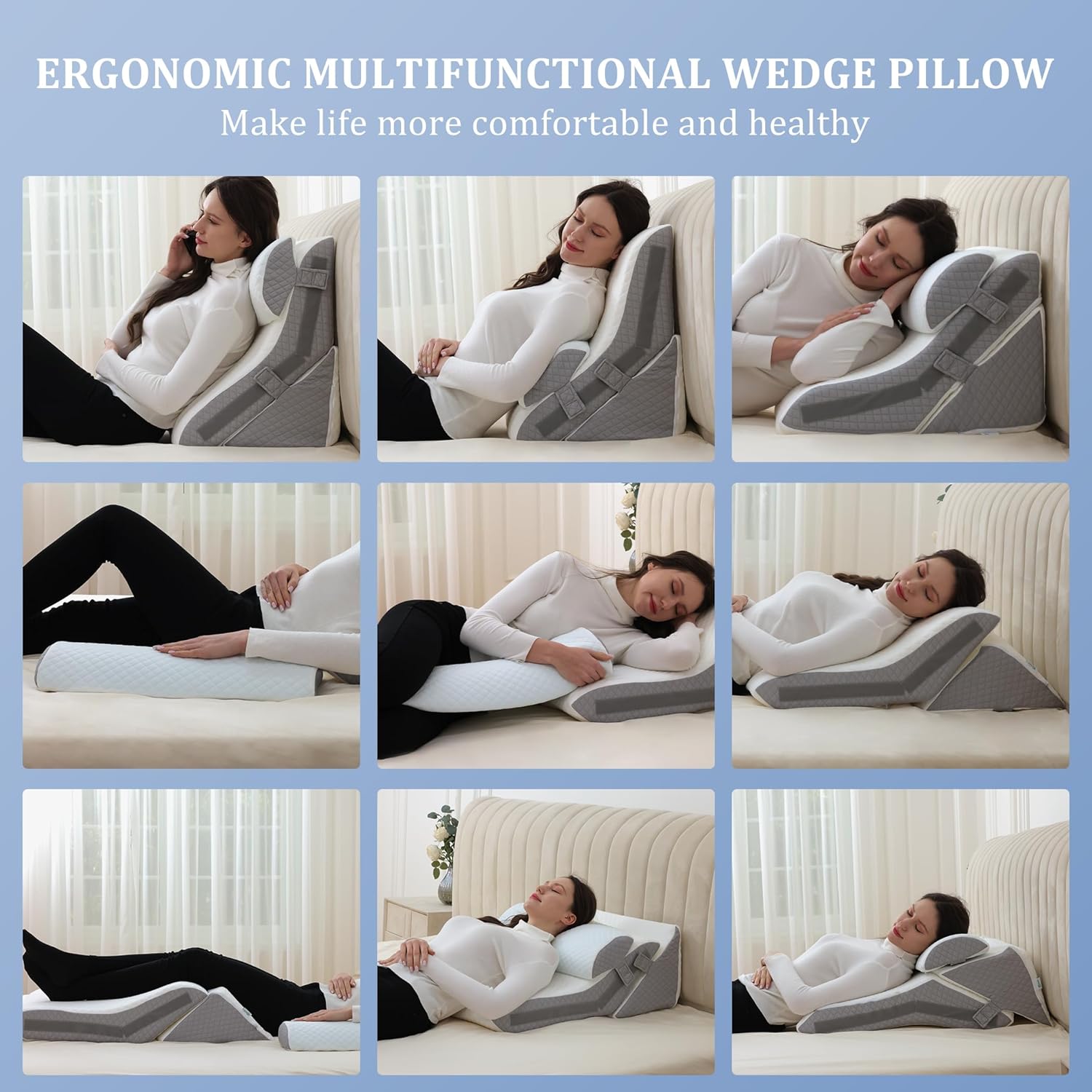 Flyxunfri Adjustable Wedge Pillow Set 9-20 Inches