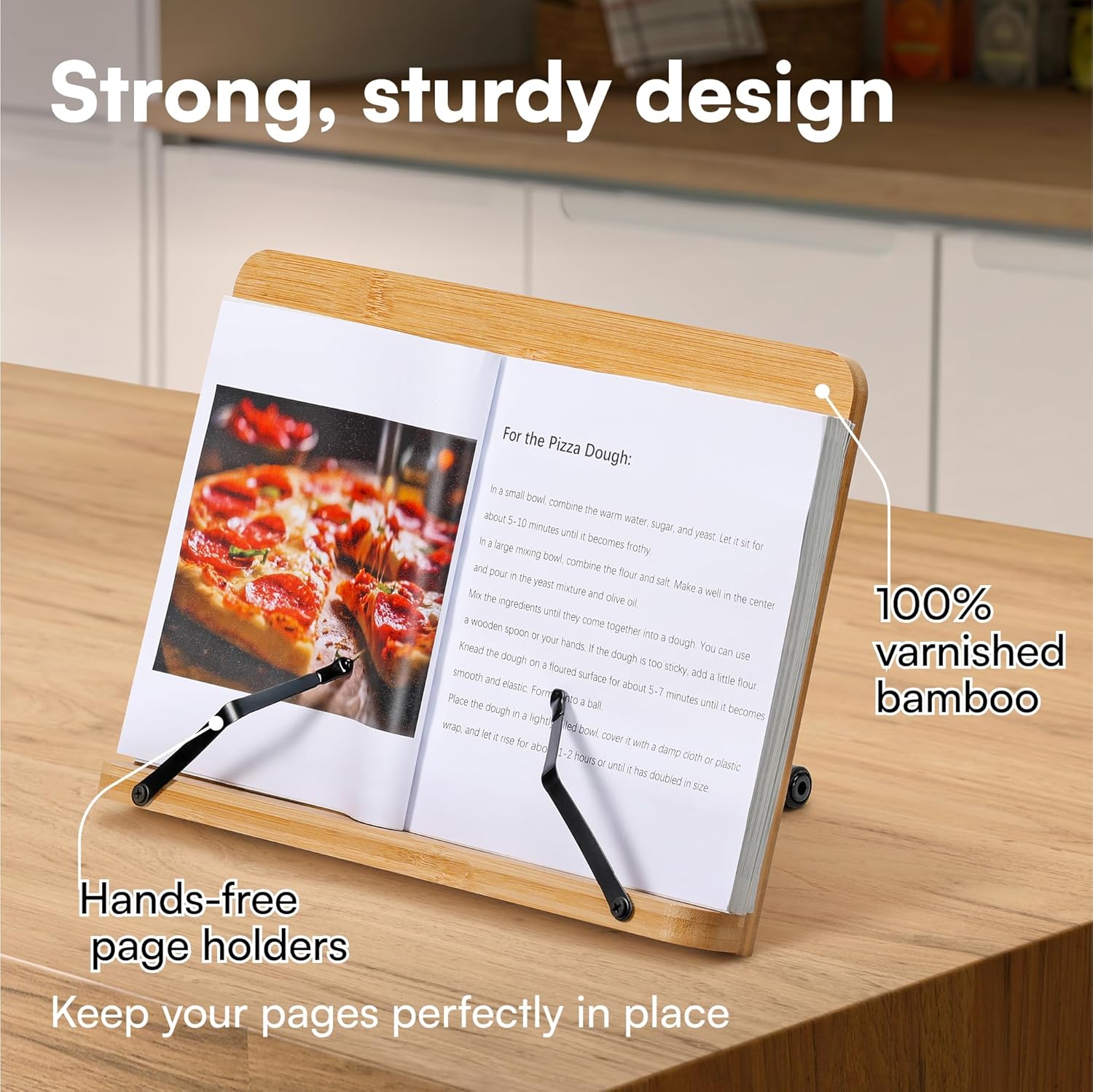HS Bamboo Recipe Book Holder - Foldable Adjustable