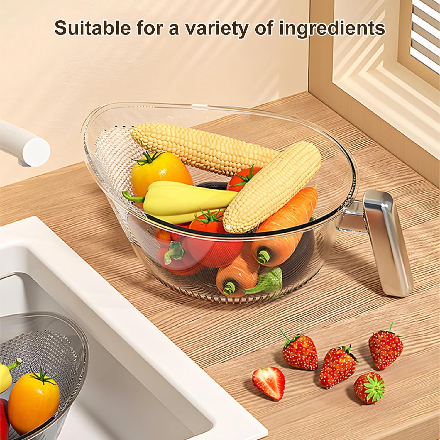 Meideli Rice Washer Strainer Bowl with Handle