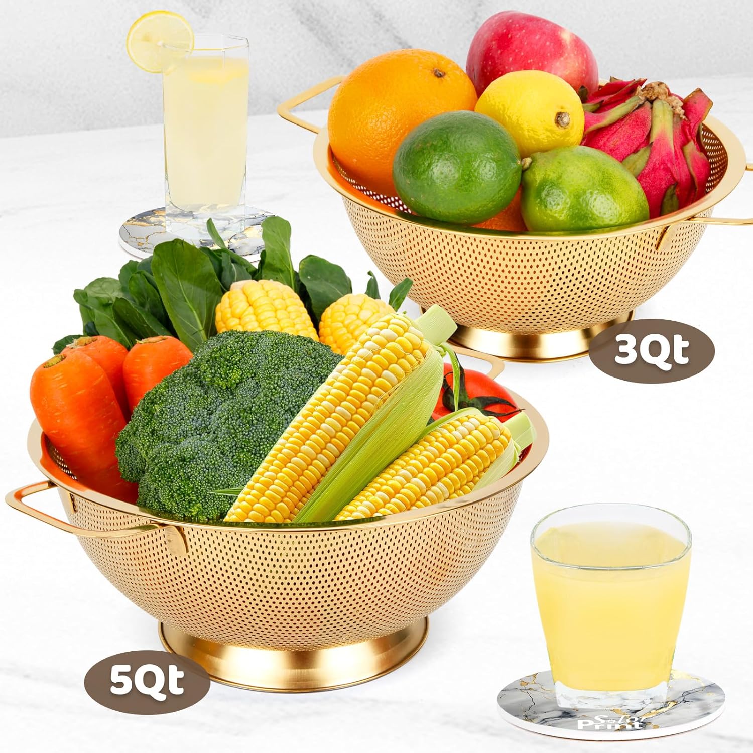 Solorprint 5 Quart Stainless Steel Colander with Coaster