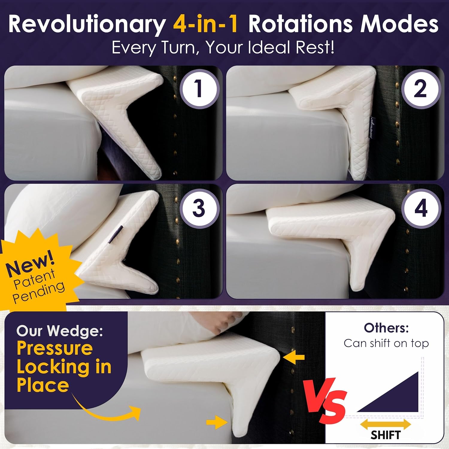 XetraDesign 4-in-1 Bed Wedge Pillow - 7 Gap Filler