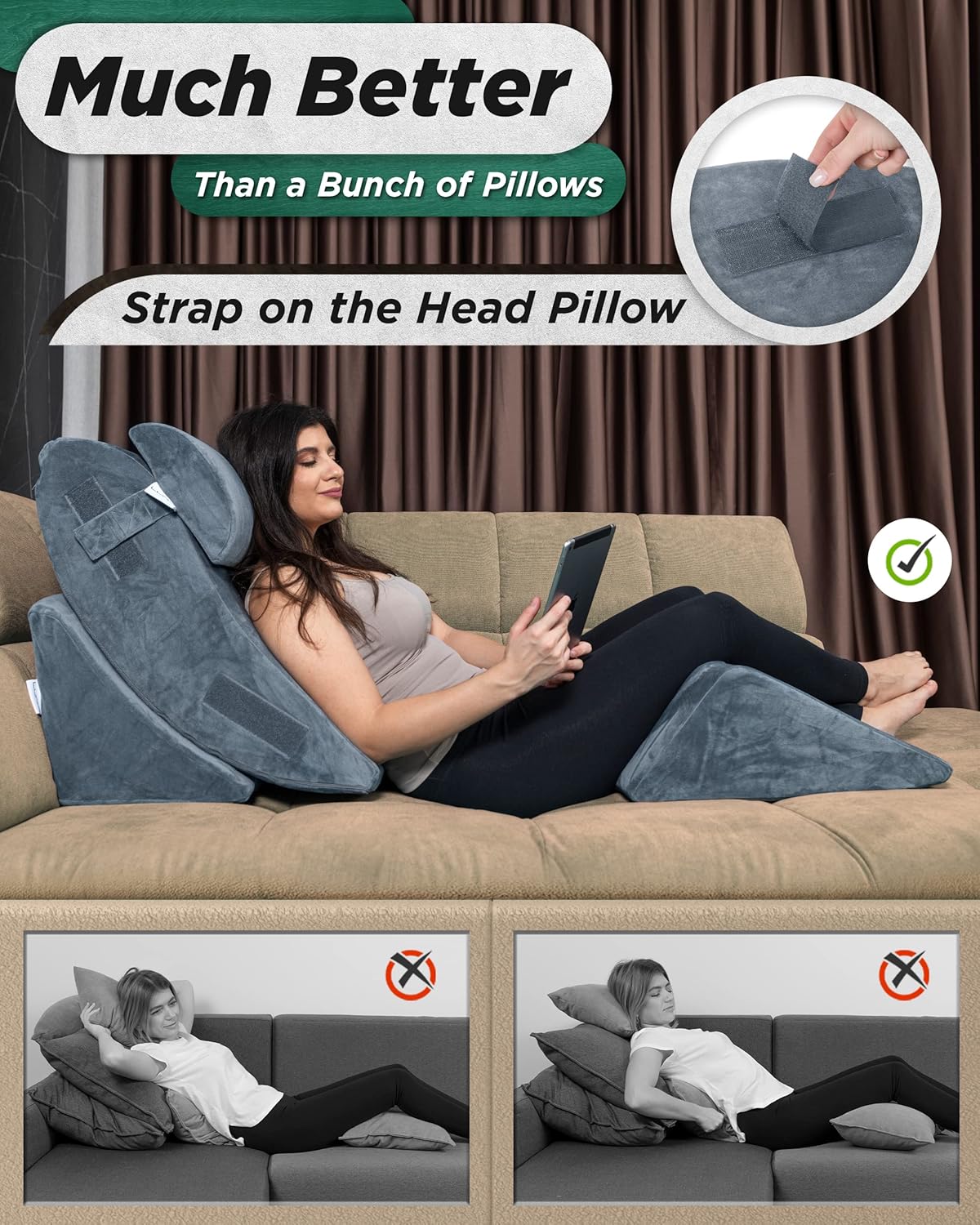 Lunix 4pcs Orthopedic Bed Wedge Pillow Set with Hot Cold Pack