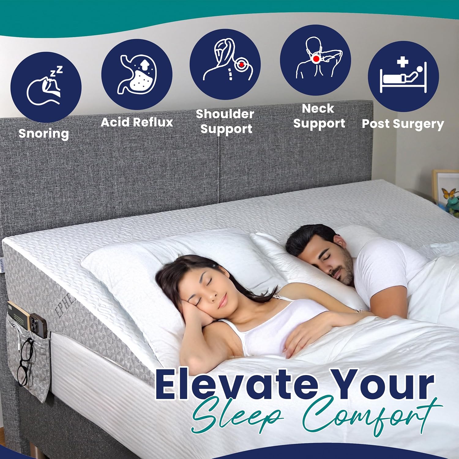 EPHEDORA Queen Bed Wedge for Acid Reflux Support