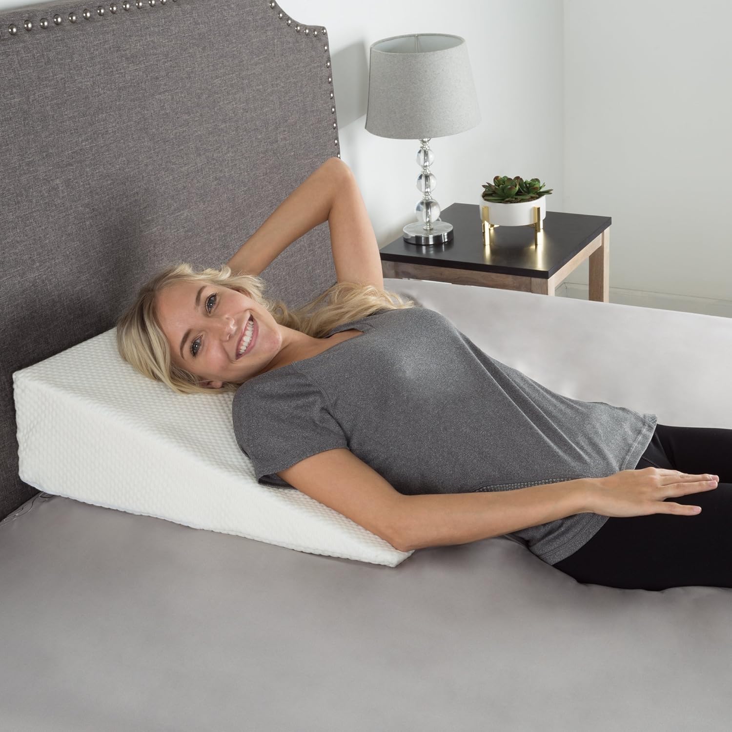 Lavish Home Wedge Pillow - Ivory Memory Foam with Bamboo Cover